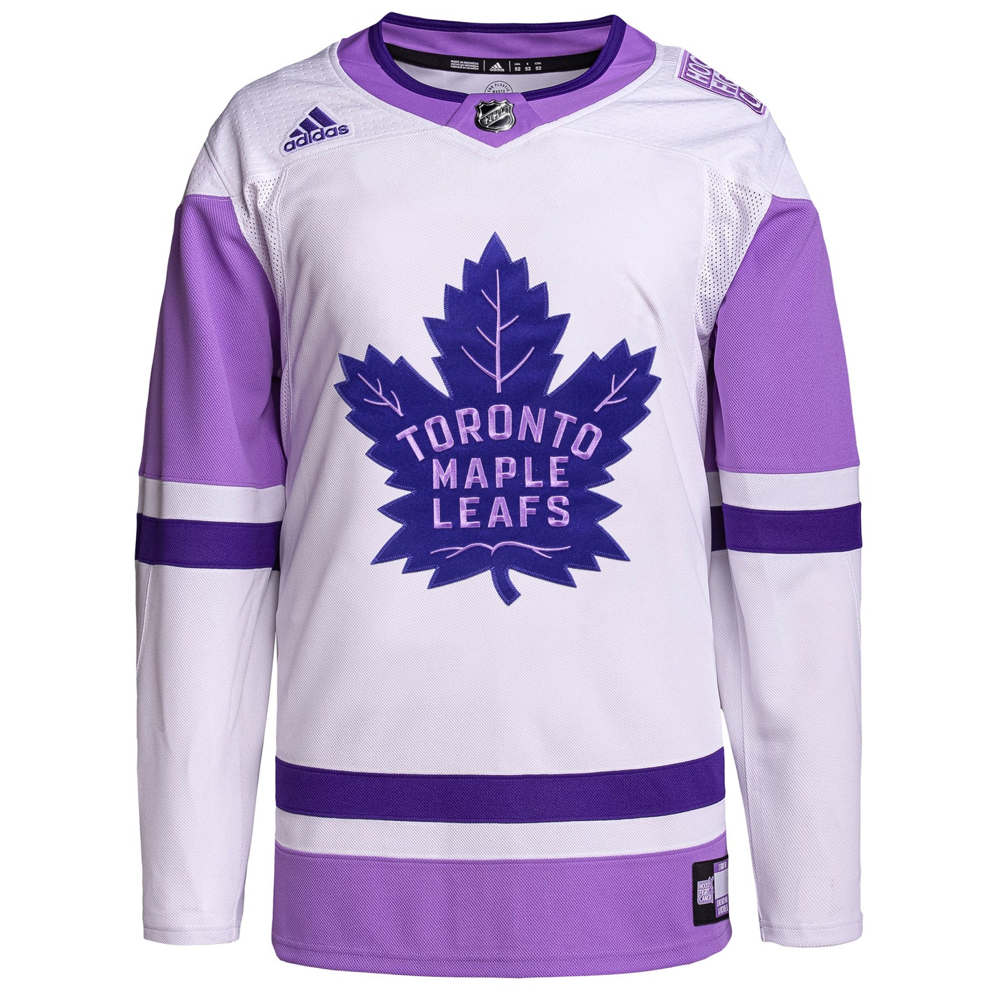Toronto Maple Leafs adidas Hockey Fights Cancer Primegreen Authentic Blank Practice Jersey - White/Purple